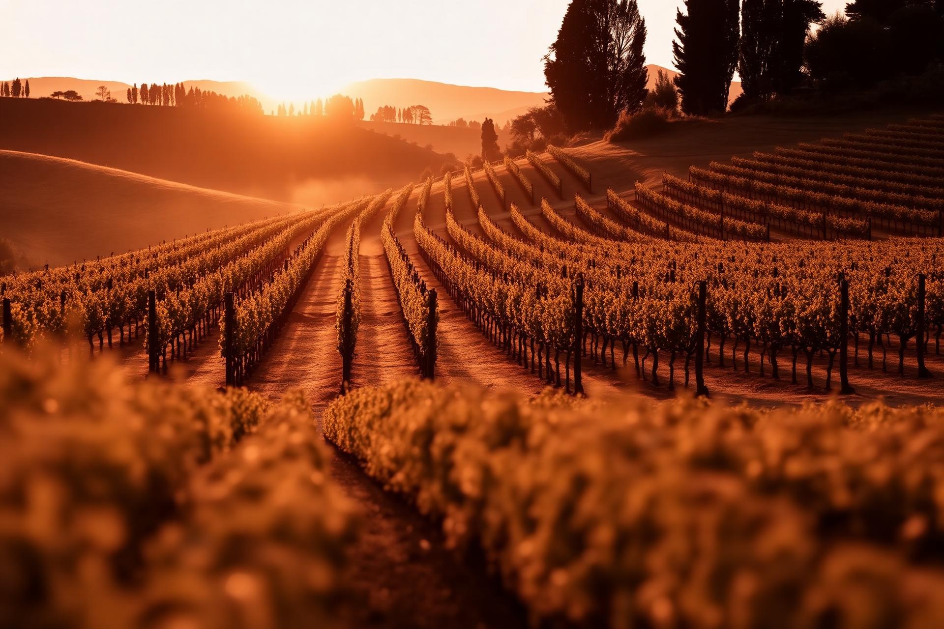 Vinhedo italiano ao entardecer